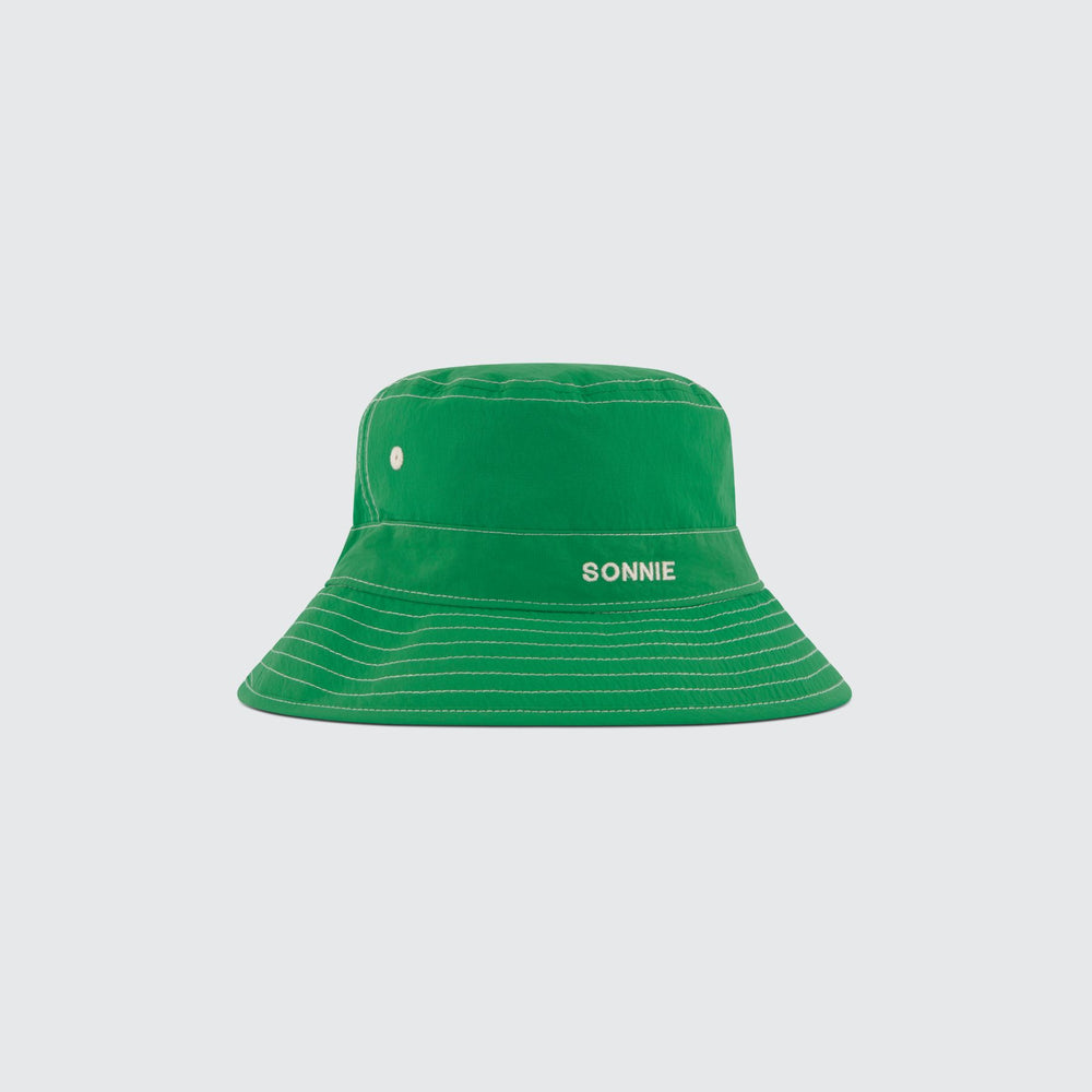 NYLON BUCKET HAT CONTRAST STITCHING - Kermit Green