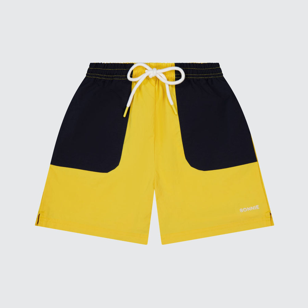 NYLON SPORTS SHORTS - LEMON / INK