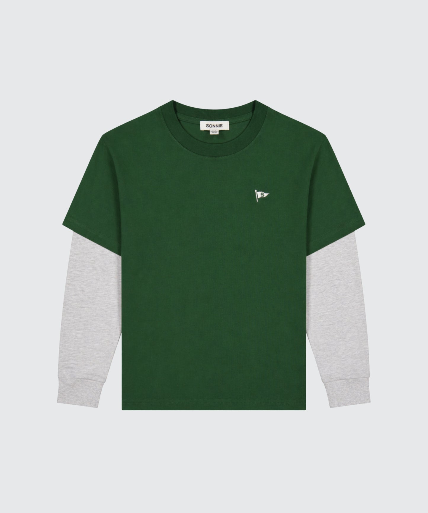 Layered Long Sleeve - Forest Green / Grey Marle