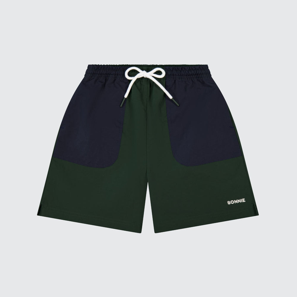 NYLON SPORTS SHORTS - FOREST GREEN / INK
