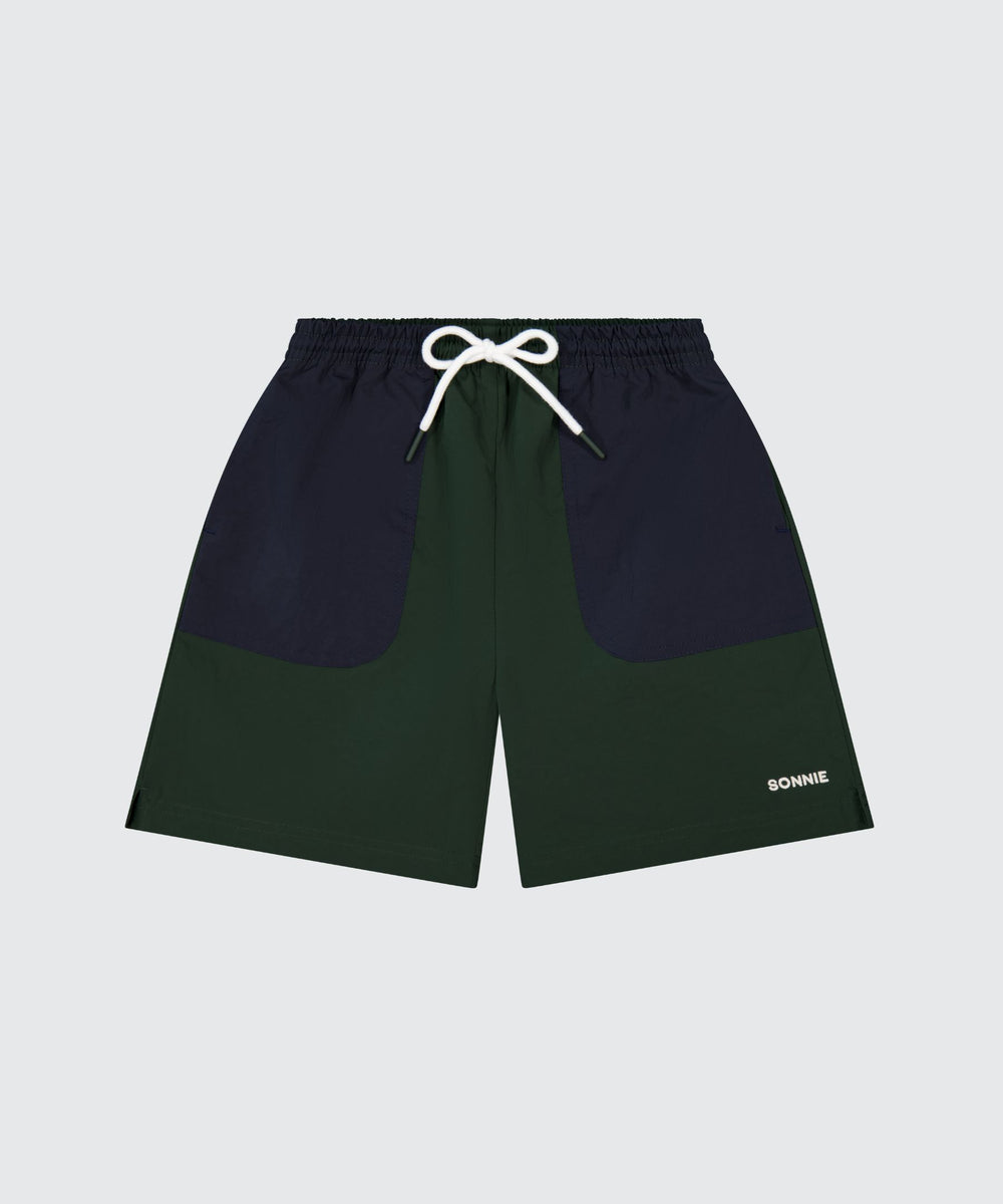 NYLON SPORTS SHORTS - FOREST GREEN / INK