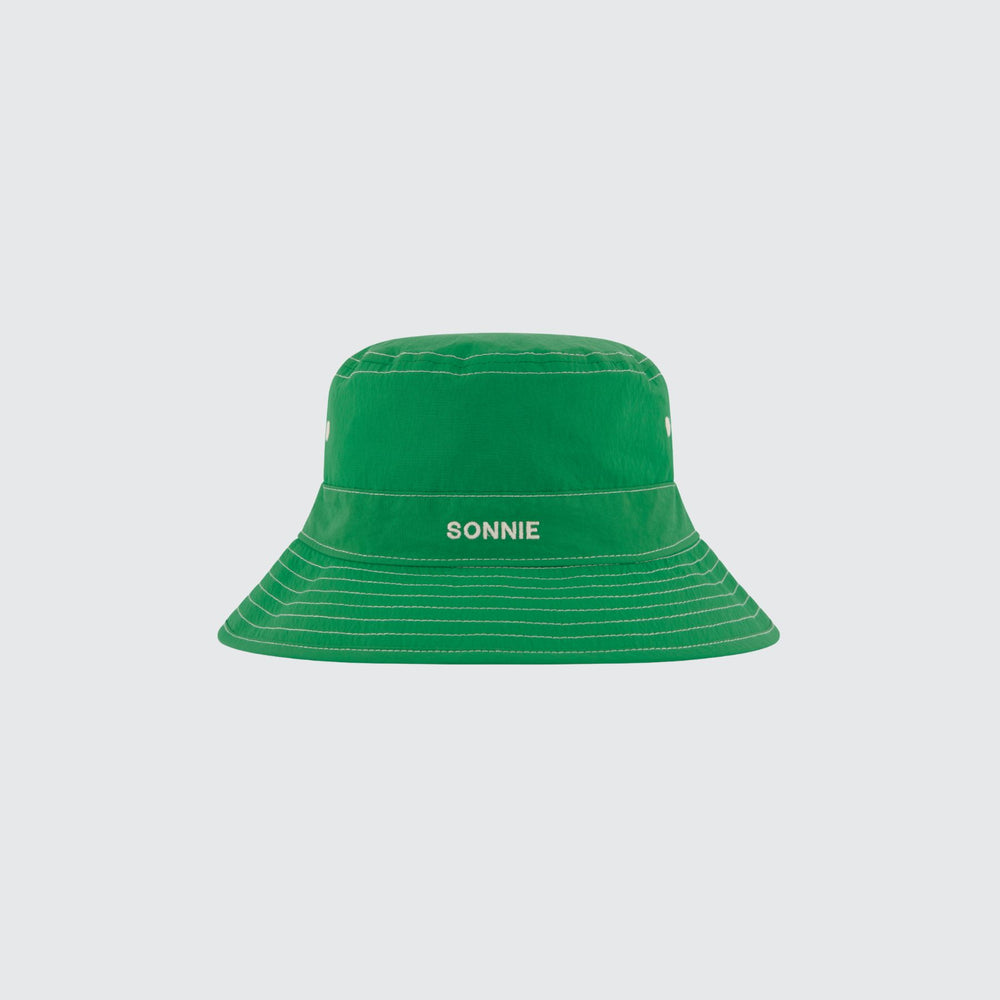 NYLON BUCKET HAT CONTRAST STITCHING - Kermit Green