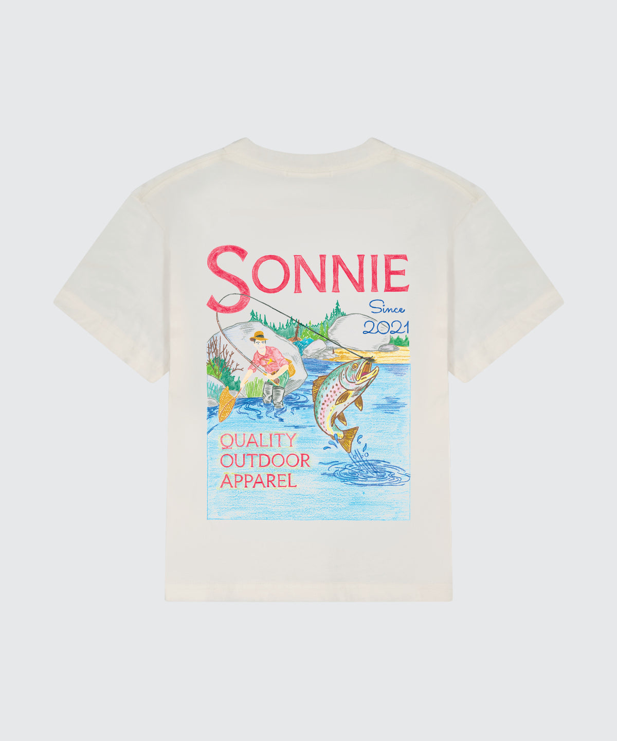 SONNIE Fly Fishing Tee in Off White, back print