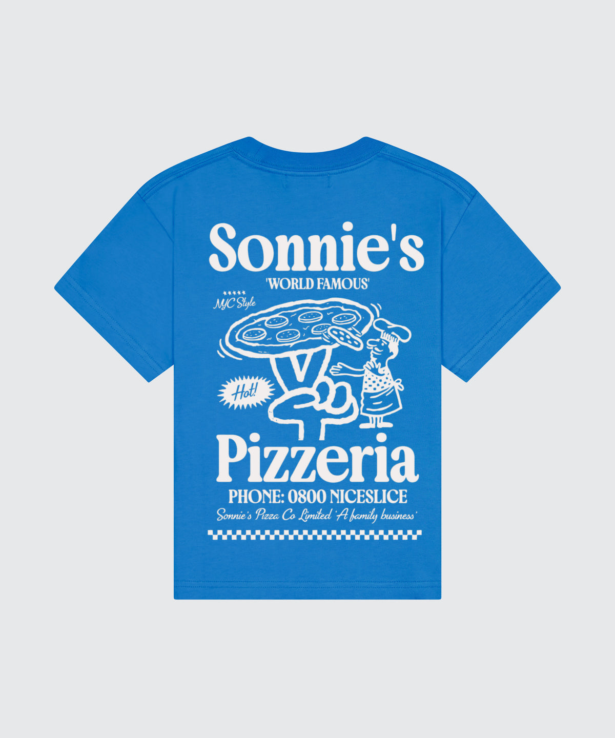 SONNIE Pizzeria Tee in Cobalt Blue, back print